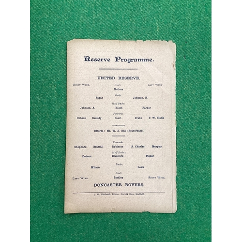 929 - 1907-8 Sheffield United Reserves v. Doncaster Rovers First Team, four page programme dated November ... 