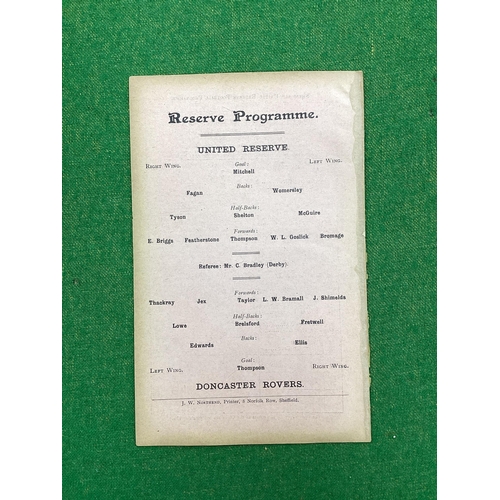 930 - 1908-9 Sheffield United Reserves v. Doncaster Rovers First Team, four page programme, dated April 17... 