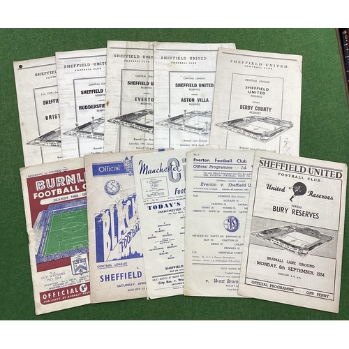 933 - Sheffield United Reserves Programmes 1954-5 v. Bury, away at Everton, Manchester City, Blackpool (co... 