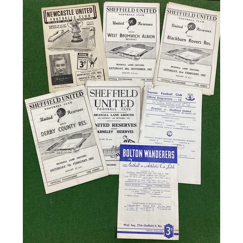 940 - Sheffield United Reserves 1952-3 Programmes v, Blackburn, Barnsley, Chesterfield, Derby, West Brom. ... 