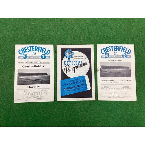 943 - Chesterfield Reserves 1948-9 Programmes v. Leeds United, Manchester City, Burnley. (3)