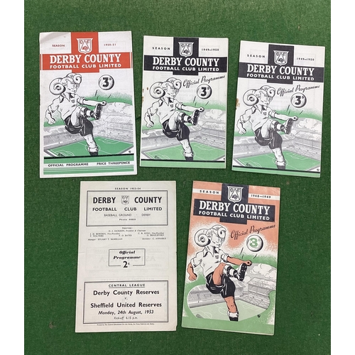 945 - Derby County Reserves Programmes 48-9 v. Manchester United, 49-50 v. Aston Villa, Stoke, 50-1 v. Eve... 