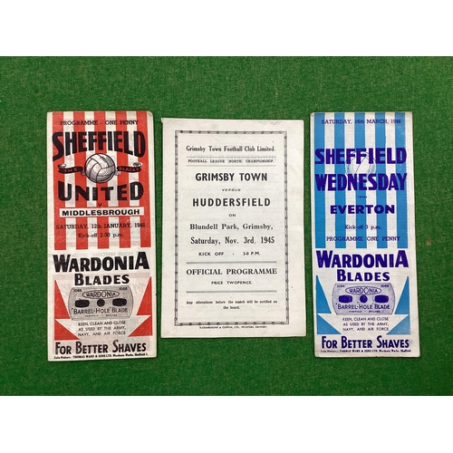 947 - 1945-6 Programmes, Grimsby v. Huddersfield, Sheffield United v. Middlesborough, Sheffield Wednesday ... 