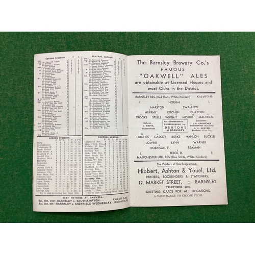 949 - Barnsley Reserves v. Manchester United Reserves 1948-9, four page programme, dated September 25th 19... 