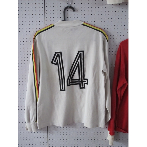 433 - Belgium Match Worn Football Shirt circa 1980, by Adidas, white with black, yellow and red piping, Nu... 