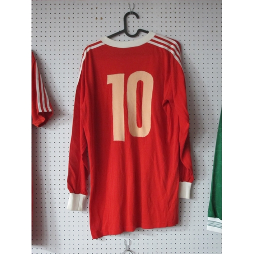 428 - Bulgaria Match Worn Football Shirt, circa 1979, by Adidas, red with white stripe piping, Number '10'... 