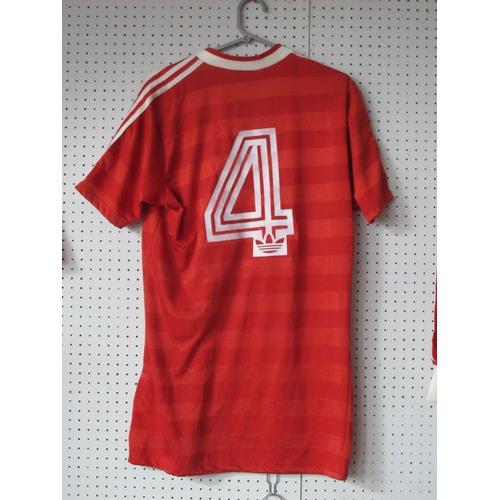 425 - Switzerland Match Worn Football Shirt circa 1984, by Adidas, red with white stripe piping, Number '4... 