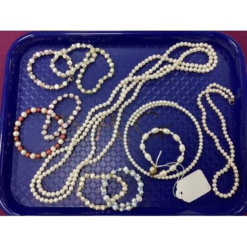 235 - An Assortment of Pearl Bead Jewellery, to include opera length necklace, 