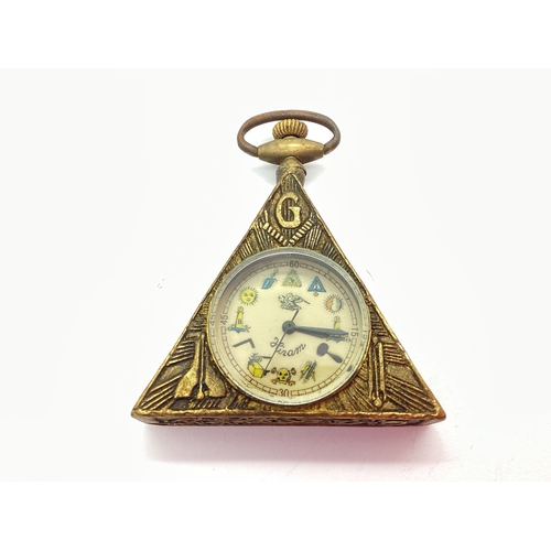 246 - A Masonic Style Triangular Pocketwatch, the dial signed 