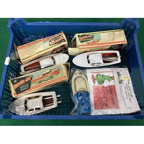 627 - Three Tinplate Fuel Tablet Powered Speed Boats including Super Jet by THOs. MAYERS (Brighton), all p... 