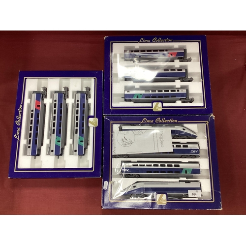 704 - Lima HO scale 10-car TGV Duplex double decker train (in three boxes) untested.