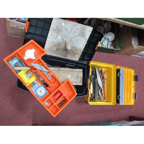 1069 - Tools - saws, handdrills, wrench, spanners, croppers, etc, in two plastic tool boxes.