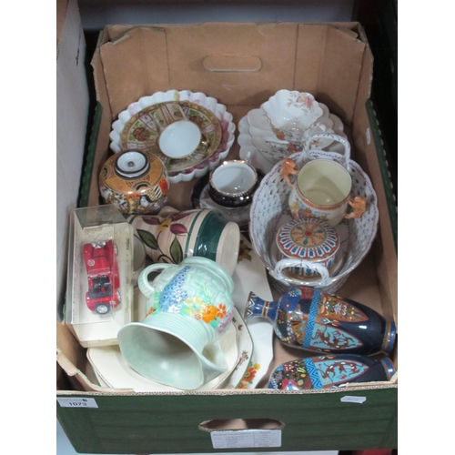 1073 - Oriental ceramics; Japanese ginger jar, Noritake cup and saucer, pair of vases together with Foley Q... 