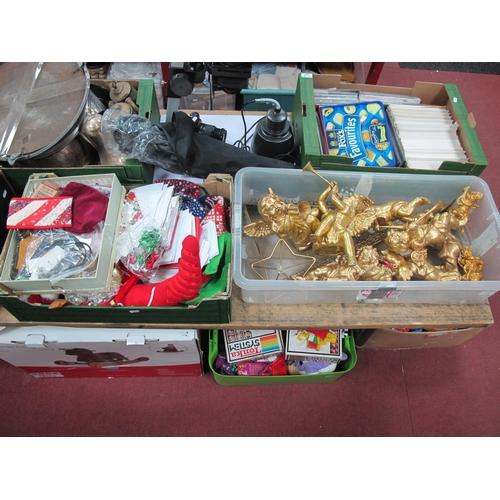 1105 - Christmas Decorations, gilt plastic cherubs, etc:- Two Boxes