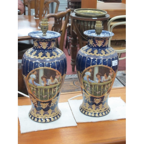 1128 - Vinness Style Ceramic Table Lamps, featuring ladies on terrace scenes, 35cm high, excluding fittings... 