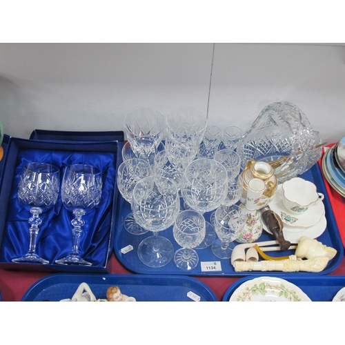 1134 - Royal Doulton paor of wine glasses boxed, two other Doulton wine, three Stuart goblets, three Tutbur... 