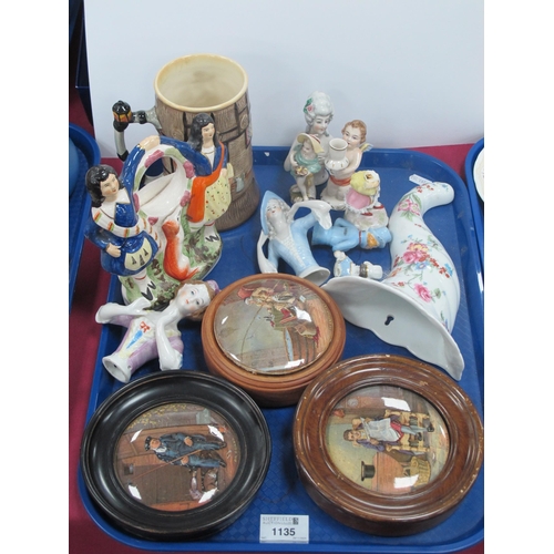 1135 - Pratt Ware Pot Lids - 'The Times' 'The Enthusiast' (dam), and 'On Guard', pin cushion dolls, Worcest... 