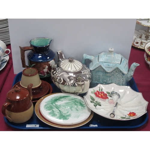 1152 - Midwinter Stylecraft Umberall Cake Stand, Sadler and Price teapots, stoneware vesta holder, etc:- On... 