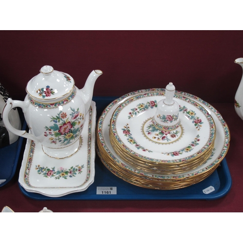 1161 - Coalport Ming Rose pattern china comprising of teapot, 6x dinner plates, 5x side plates, two rectang... 