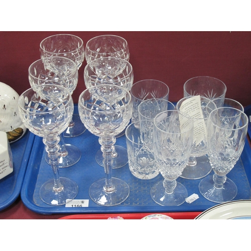 1166 - Two Waterford Crystal 'Colleen' Pattern Champagne Flutes and a Brandy Glass, other cut glassware:- O... 