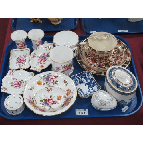 1172 - Royal Crown Derby 'Derby Posies' Trinkets, Imari moustache cup trio, Coalport, Doulton, etc:- One Tr... 