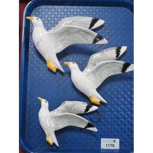 1176 - Set of Three Vintage Pottery Flying Seagulls, the tallest 16cm.