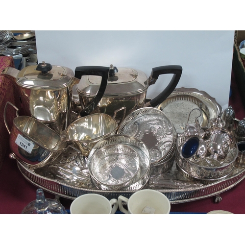 1241 - Presentation Four Piece Plated Tea Service, coasters, salad servers, condiments, etc, on oval tray.