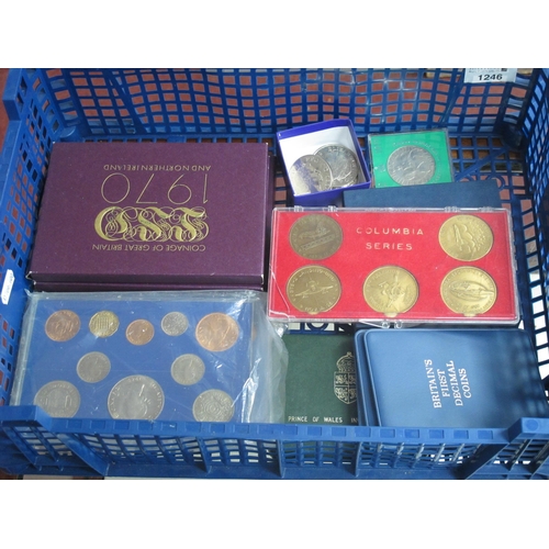 1246 - Collection Of Coins And Coin Sets, including three 1970 Royal Mint proof sets, Prince of Wales Inves... 