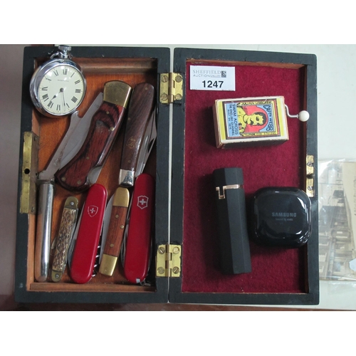 1247 - Pocket Knives (7), including Rodgers, Victorinox, Ingersoll pocket watch, Captn, Webb musical moveme... 