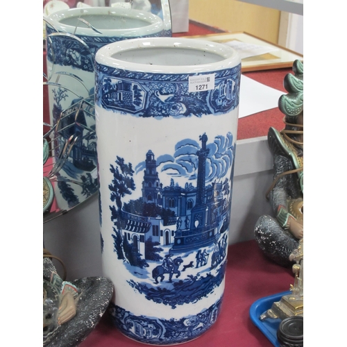 1271 - XIX Century Style Blue-White Porcelain Stick Stand, 46cm high.