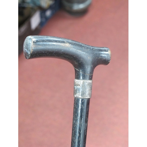 1276 - Ebonized Walking Cane with silver ferrule.