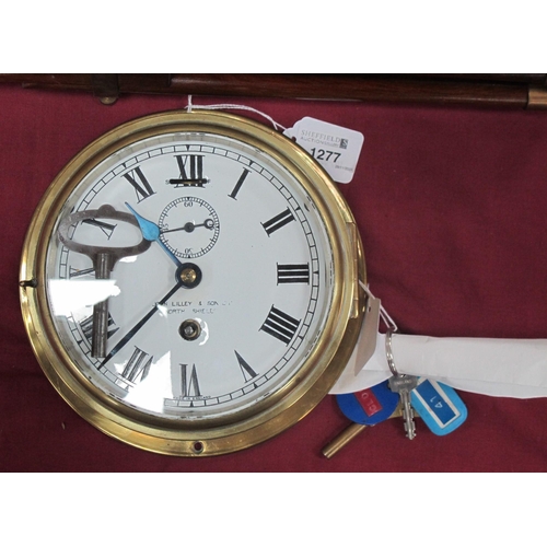 1277 - A John Lilley & Son Ltd, North Shields brass ships clock with enamel face and Roman numerals, brass ... 