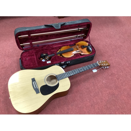 1305 - Chinese Violia and Two Bows, in carry case. Acoustic guitar.