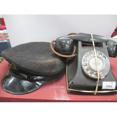 1352 - (Aberdeen) Black Peak Cap 'AHB' in Gilt Braid. Ericsson black anvil telephone (2).