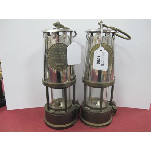 1359 - Miners Lamps, both projector lamp and lighting type 6, 24cm high. (2)