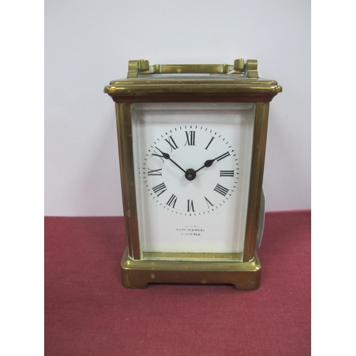 1360 - Mappin & Webb Sheffield brass carriage clock, approx. 11cm h with key.