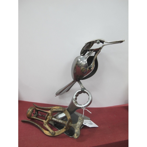 1361 - J Hepp, Industrial Style sculpture of a bird made from spoons and spanner, 22cm high. Heeley's doubl... 