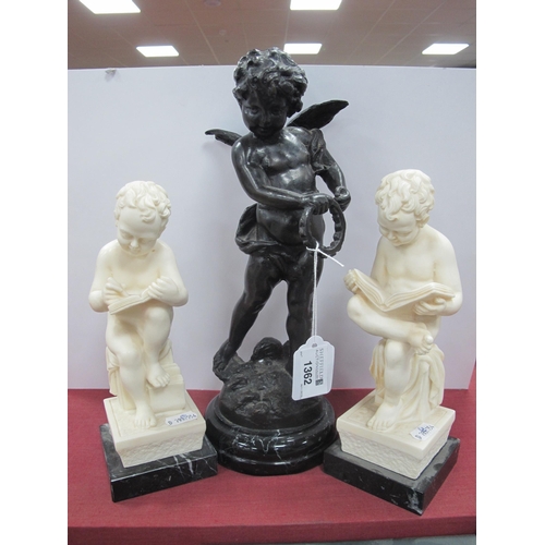 1362 - Pair of Italian Figures, 'Writing Boy' & 'Reading Boy'. After Moreau figure of a winged cherub, 30cm... 