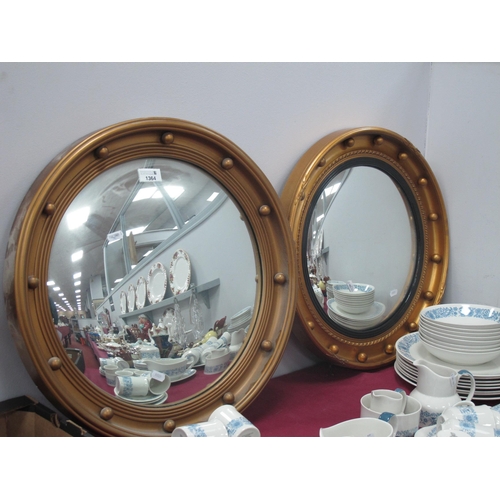 1364 - Mirrart Circular Wall Mirror, in gilt and bauble frame, 48cm diameter, another larger (2).