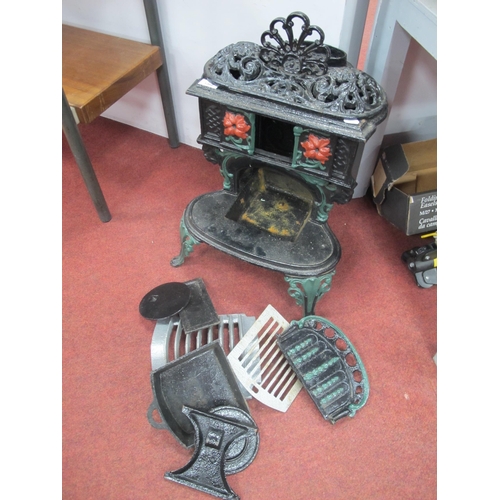 1366 - Iron Wood Burner, on scrooll feet, 44cm high.