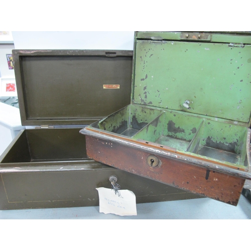 1367 - Early XX Century Green Painted Safety Box, 44cm, together with one other safety box. (2).