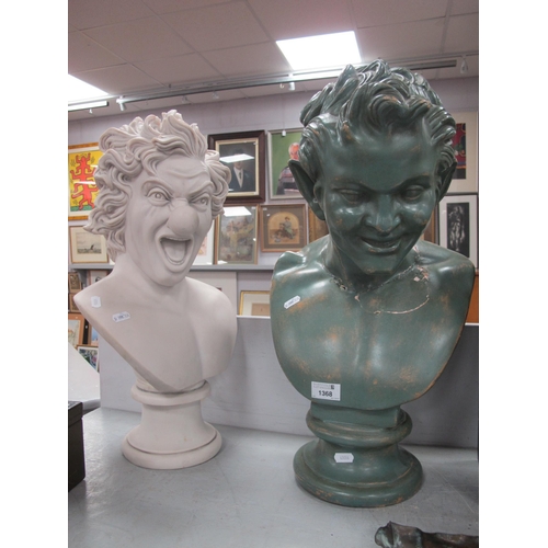 1368 - Marble Effect Novelty Table Light as a Grotesque Male Bust, 51cm high, earlier plaster smiling bust ... 