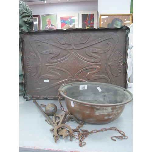 1370 - Arts & Crafts Copper Tray, with wavy rectangular gallery and stylized foliate to panel, 55 xs 35.5cm... 