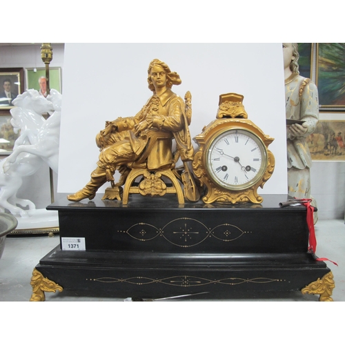 1371 - French Mantle Clock, circa 1900 'A. Commun 8 Rue Elzevir, Paris' to back plate, in gilt casing, asid... 