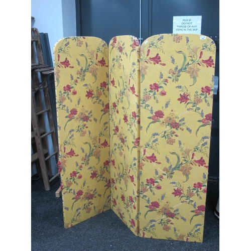 1466 - Full Size Folding Fabric Screen, with floral decoration to mustard ground of all three panels, 160cm... 