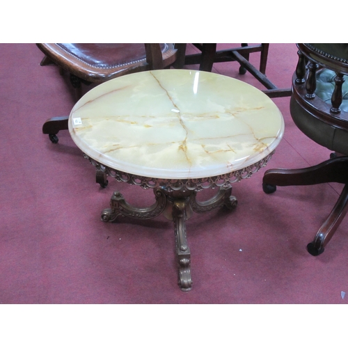 1523 - Italian Gilt Metal Coffee Table, on circular form with onyx top, 62.5cm diameter.