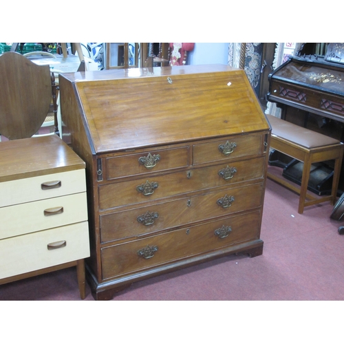 1528 - Late XVIII Century Mahogany Bureau, with a cross banded fall, fitted interior, two small drawers, th... 