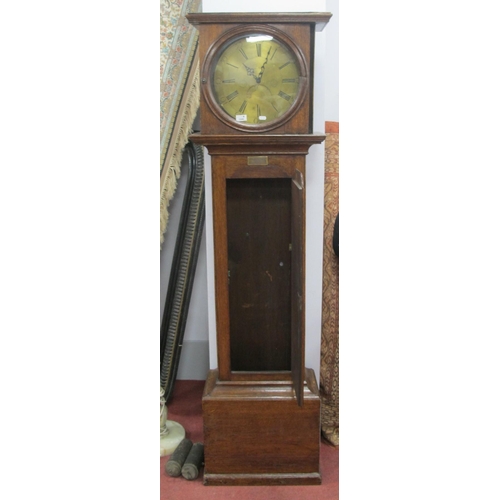 1540 - Late XVIII Century Oak Brass Dial Longcase Clock, (Joseph Atkinson), hood with a circular glazed doo... 