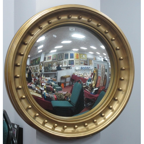 1542 - Regency Style Gilt and Bauble Circular Framed Bulls Eye Wall Mirror, 97cm diameter.