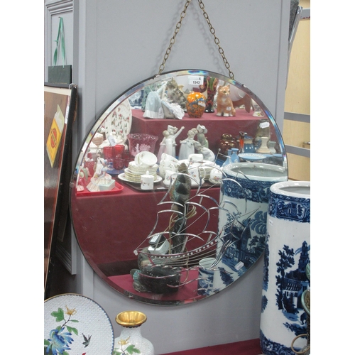 1543 - XX Century Circular Wall Mirror, decorated with a Galleon, 60cm wide